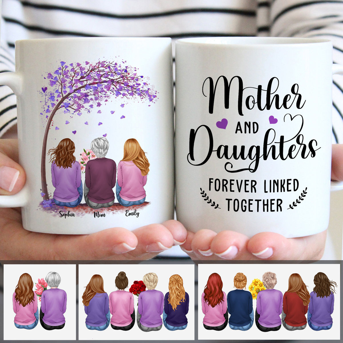 Personalized Mom Mug, Mother & Daughter Forever Linked Together