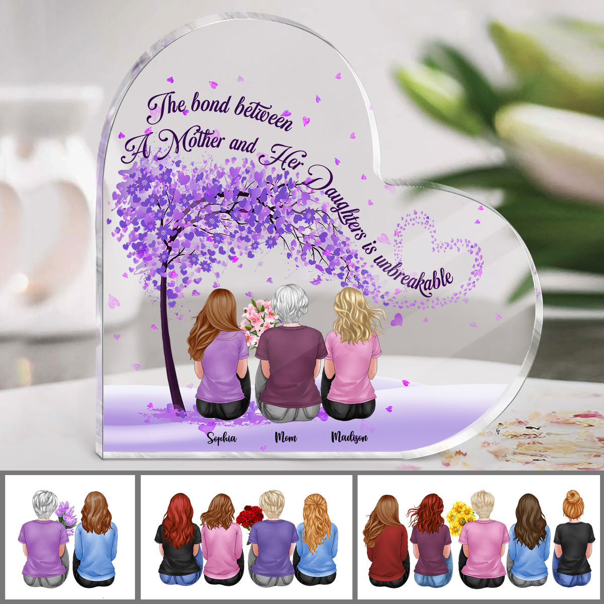 Personalized Desktop - Heart Transparent Plaque - The bond between a mother and her daughters is unbreakable (24121)