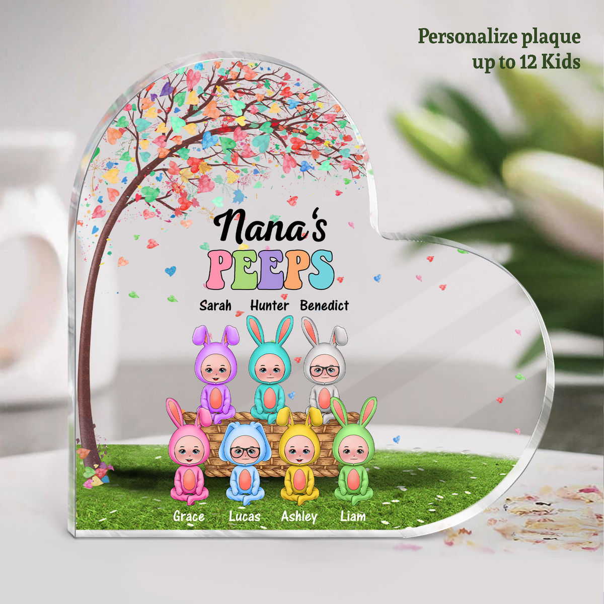 Personalized Desktop - Acrylic Heart Plaque - Nana's Peeps - Heart Tree - Easter Day Gift