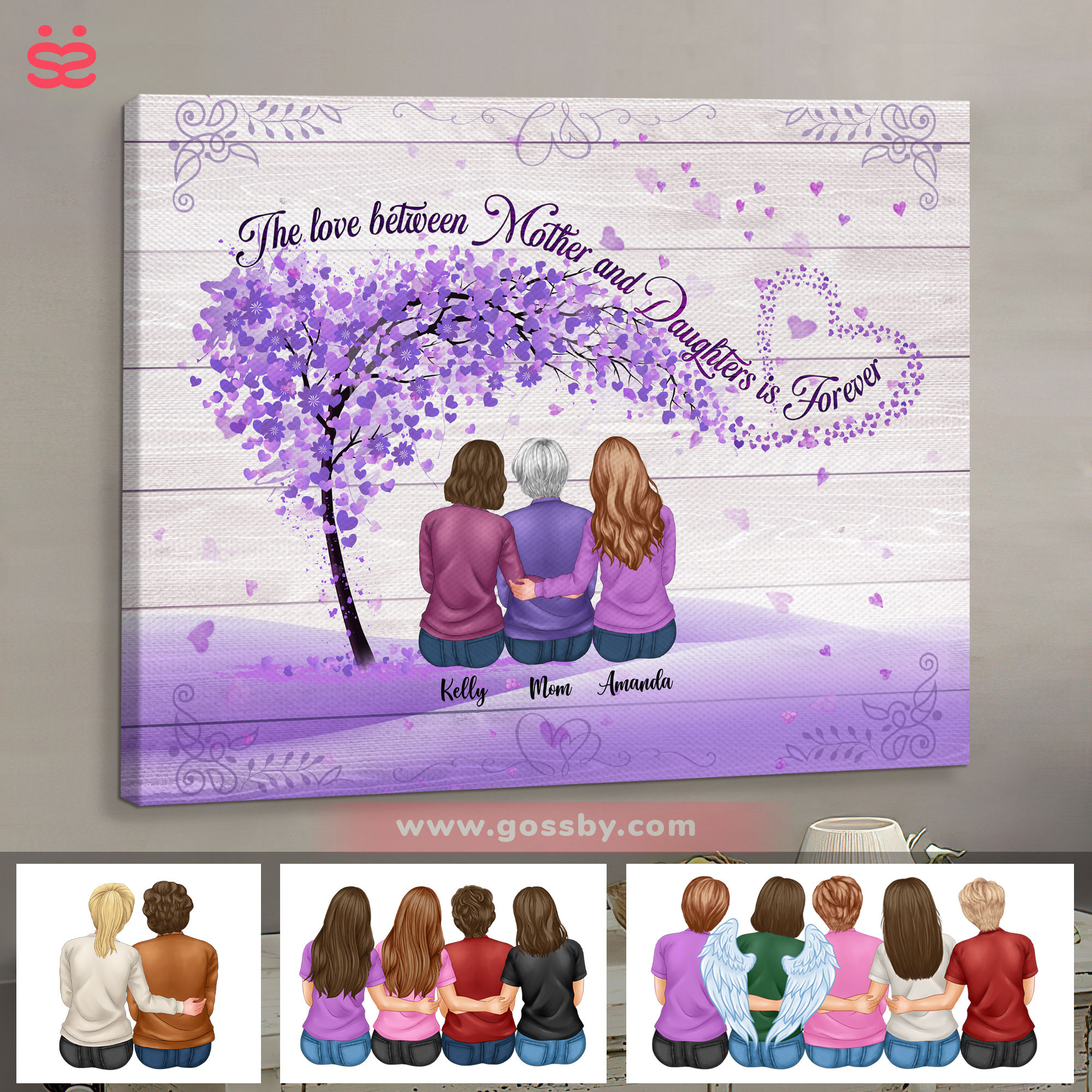 Personalized Mom & Daughters Canvas - Mother's Day Gift Idea From Daughter - Up to 3 Daughters - The Love Between A Mother And Daughter Is Forever