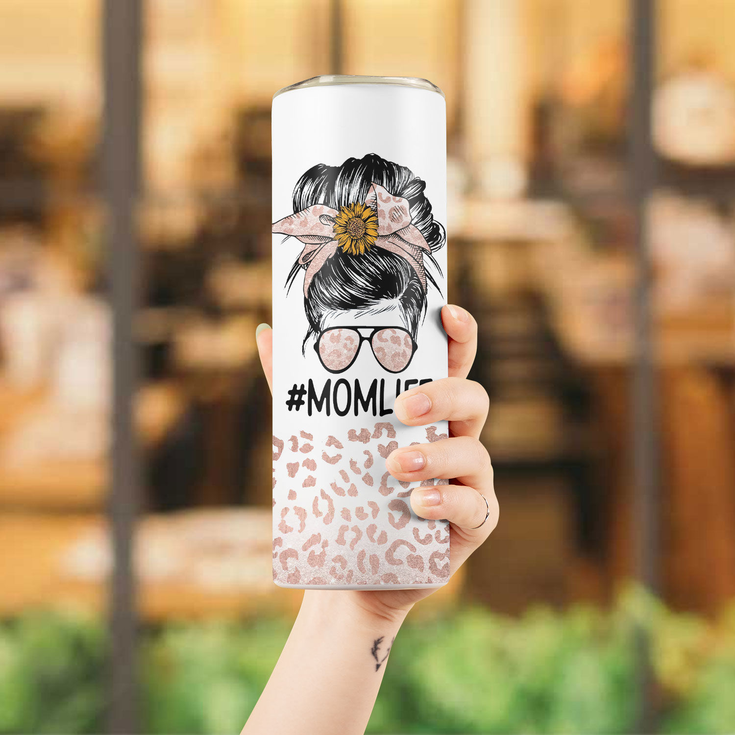 Leopard Mom Life Messy Bun Glitter Tumbler, Mom Life Gold Glitter Skinny  Tumbler, Mom Gift, Mothers Day Gift, Leopard Mama Tumbler,mama Gift 