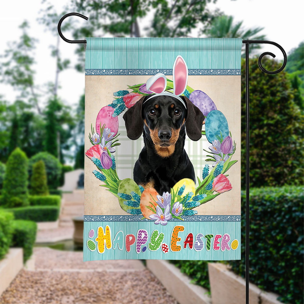 Happy Easter - Happy Easter Dachshund Dog Flag Dog Bunny Easter Eggs Spring  Garden Flag Easter Welcome Flag 25278