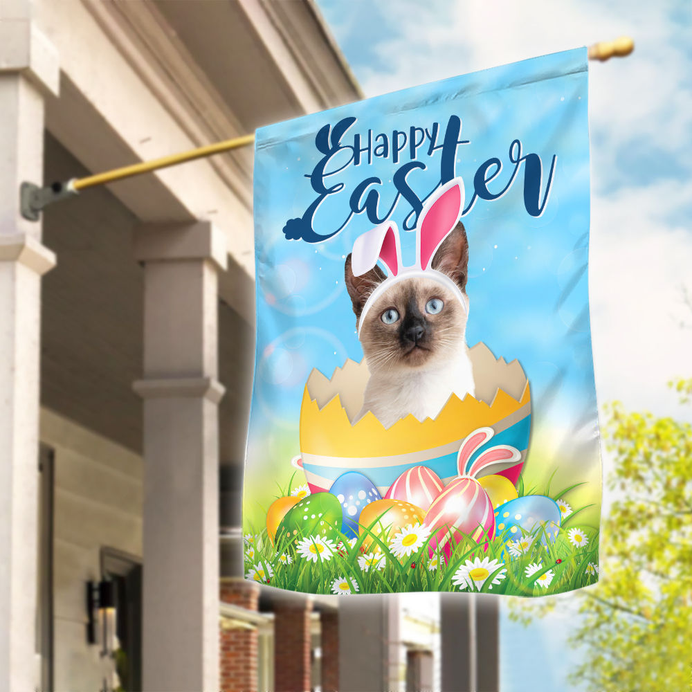 Happy Easter Day - Happy Easter Siamese Cat Flag Bunny Easter Eggs Spring Garden Flag Easter Welcome Flag 25877_3