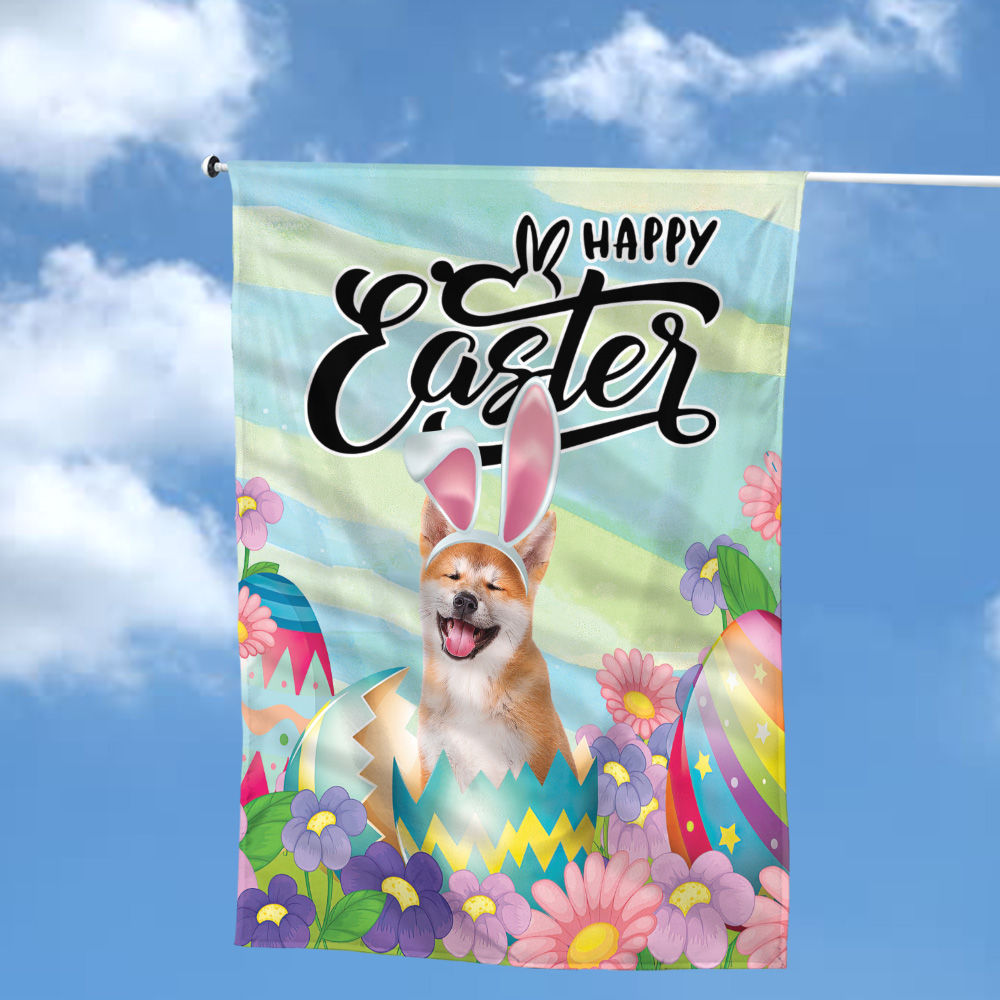 Happy Easter - Happy Easter Akita Dog Flag Dog Bunny Easter Eggs Spring Garden Flag Easter Welcome Flag_2