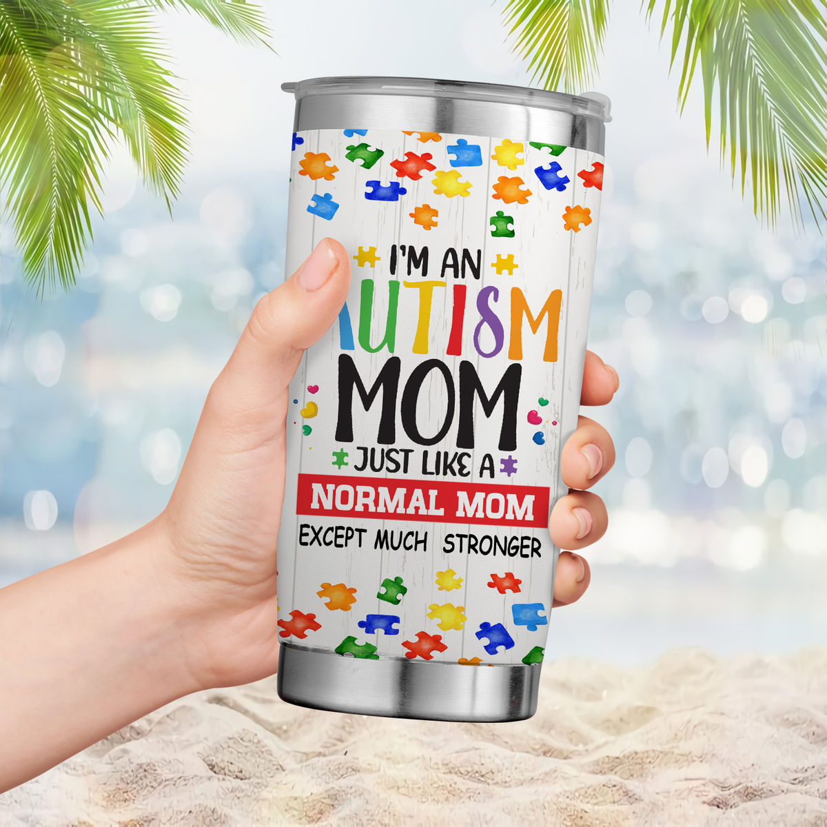  Vaso de 20 onzas o 30 onzas con texto en inglés Im An Autism  Mom Just Like A Normal Mom con fondo de purpurina de 20 onzas o 30 onzas –