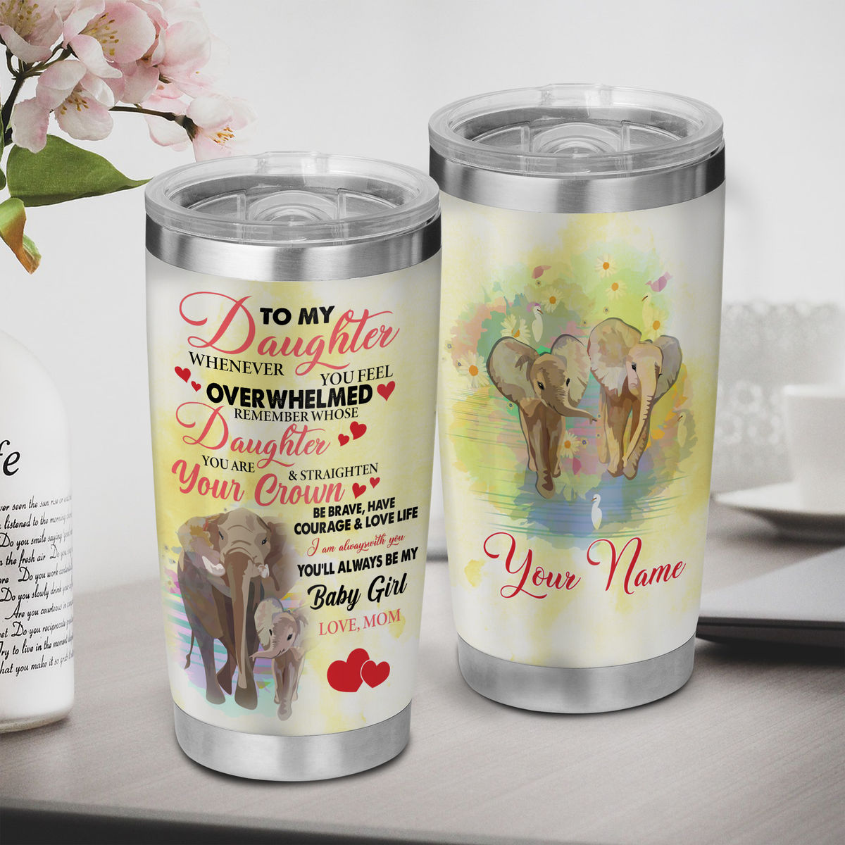 Mother Tumbler - Elephant Mom Stainless Steel Tumbler Mother's Day Eco-friendly Tumbler To my Mom Skinny Tumbler Gift For Mom 26683