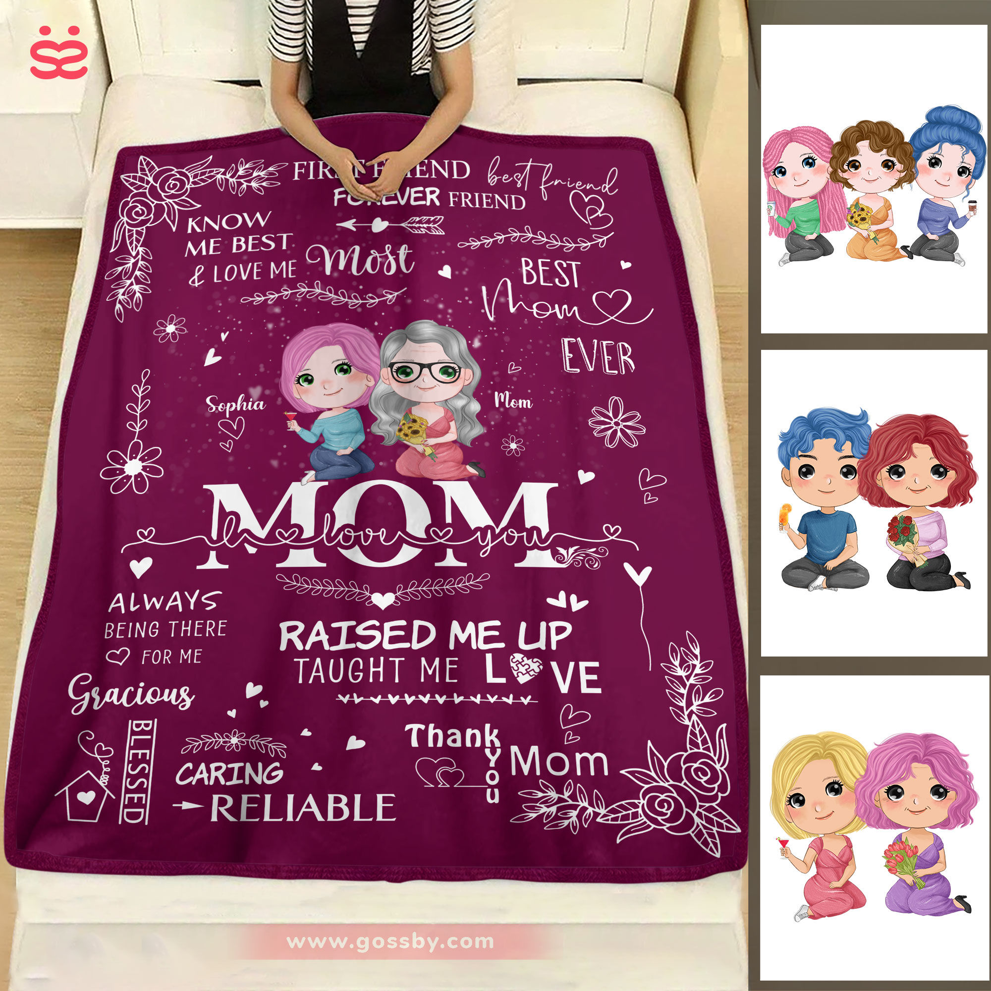 Personalized Blanket - Mother's Day Blanket - BEST MOM EVER - I LOVE YOU -  Pink (2D)