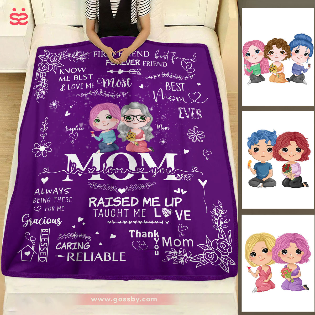 Personalized Blanket - Mother's Day Blanket - BEST MOM EVER - I LOVE YOU - Purple (1D)