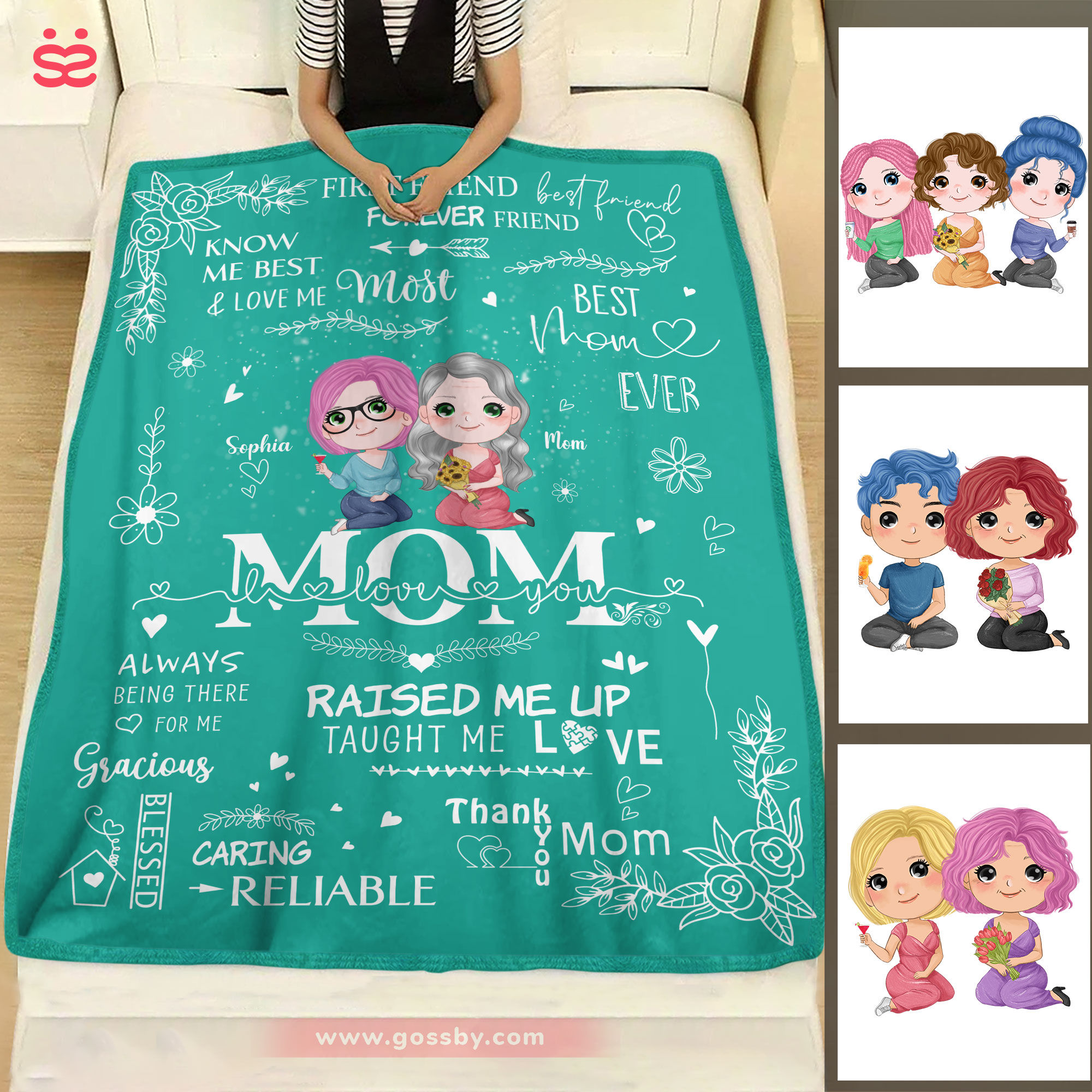 Personalized Blanket - Mother's Day Blanket - BEST MOM EVER - I LOVE YOU -  Pink (2D)