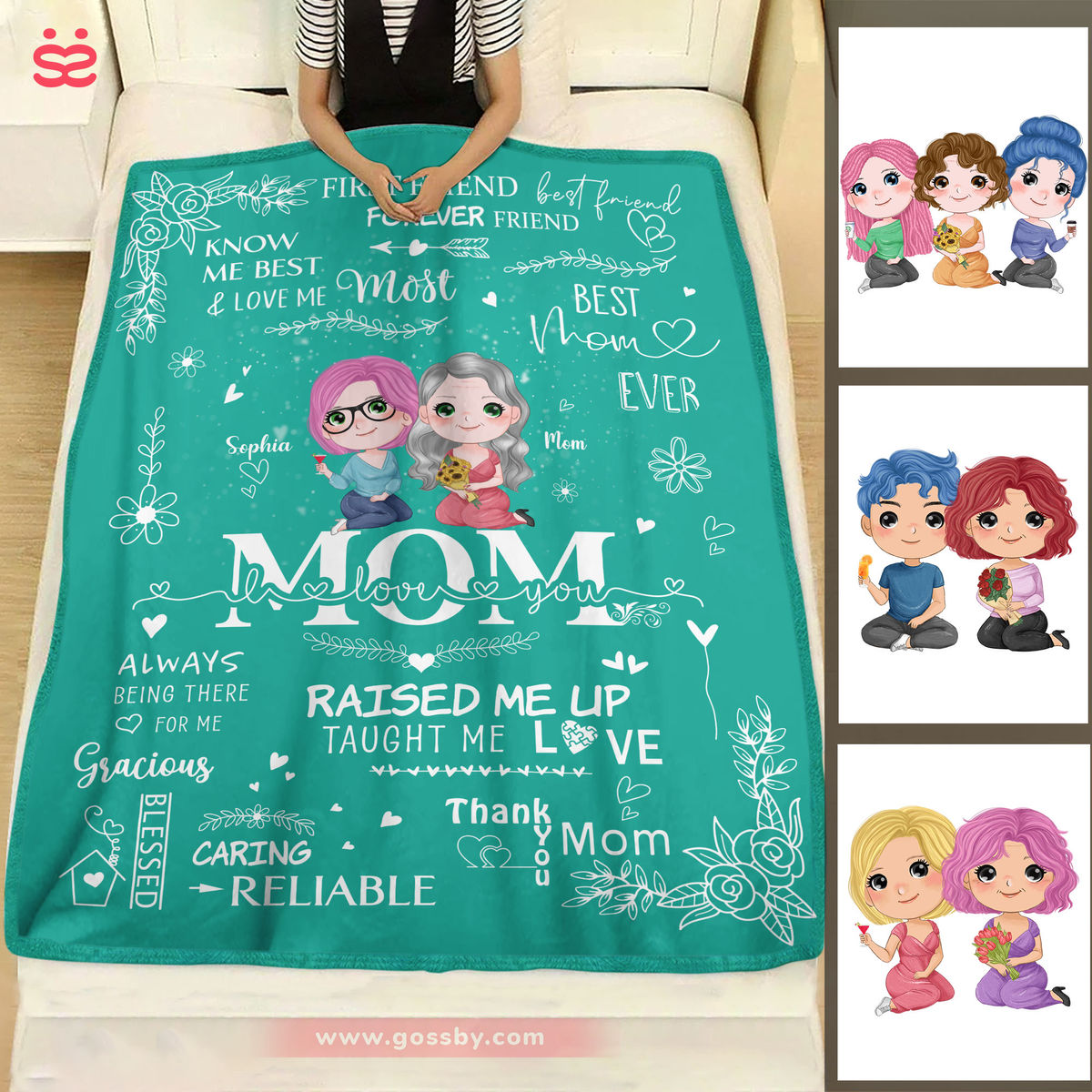 Personalized Blanket - Mother's Day Blanket - BEST MOM EVER - I LOVE YOU - Tiffany Blue (1D)