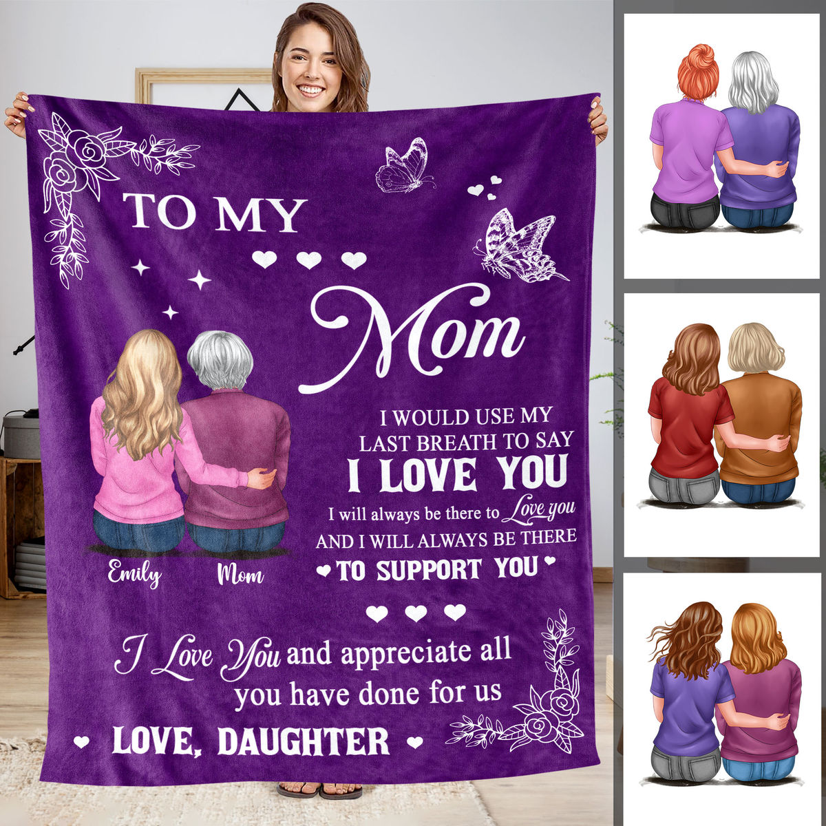 Personalized Blanket - Mother's Day Blanket - To my Mom - I Love You - Purple (2Db)