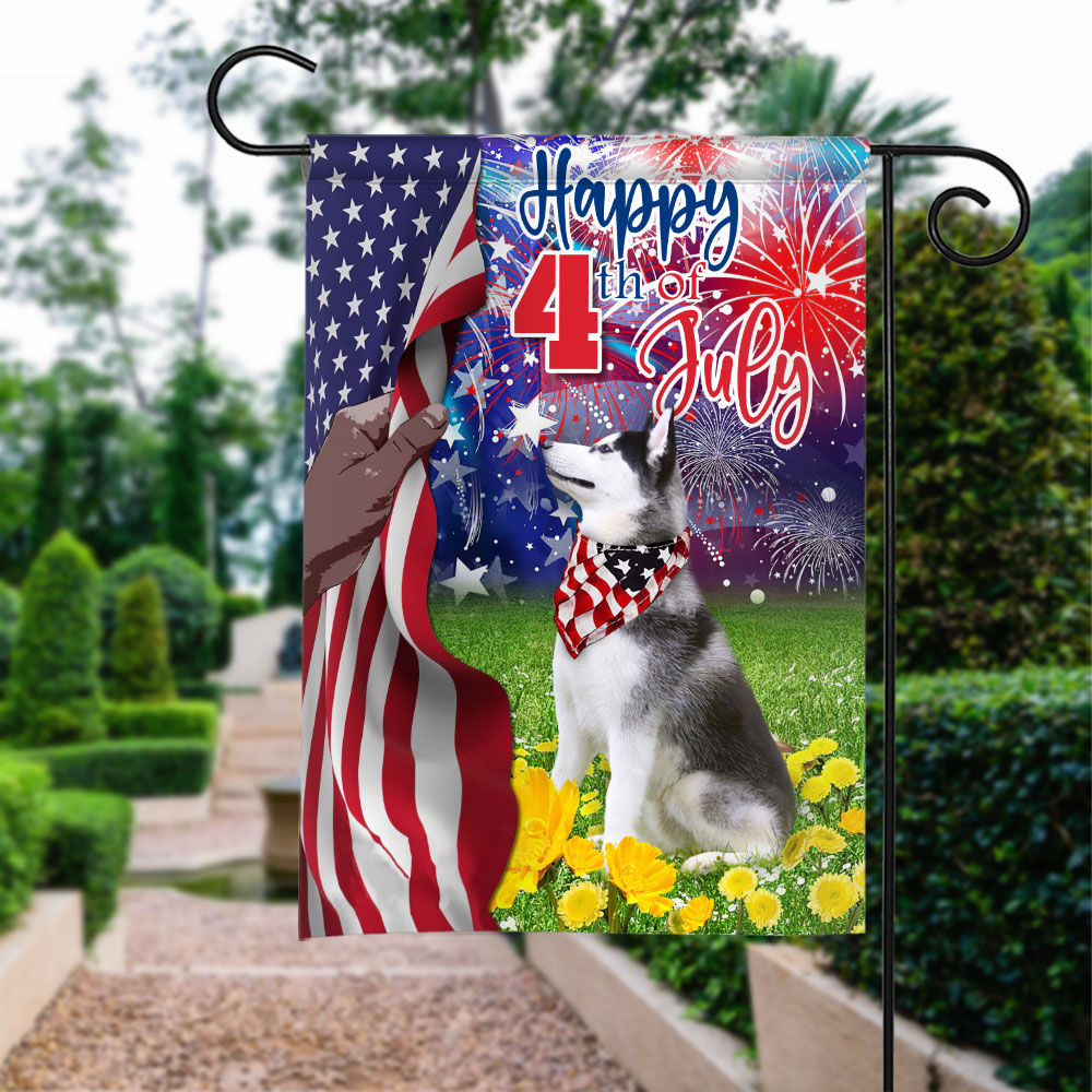 Happy 4th July - Independence Day Flag, Siberian Husky Dog Fourth of July, Siberian Husky Happy 4th July Flag, The Fourth of July, USA Patriotic Dog Flag 26933 - Garden Flag