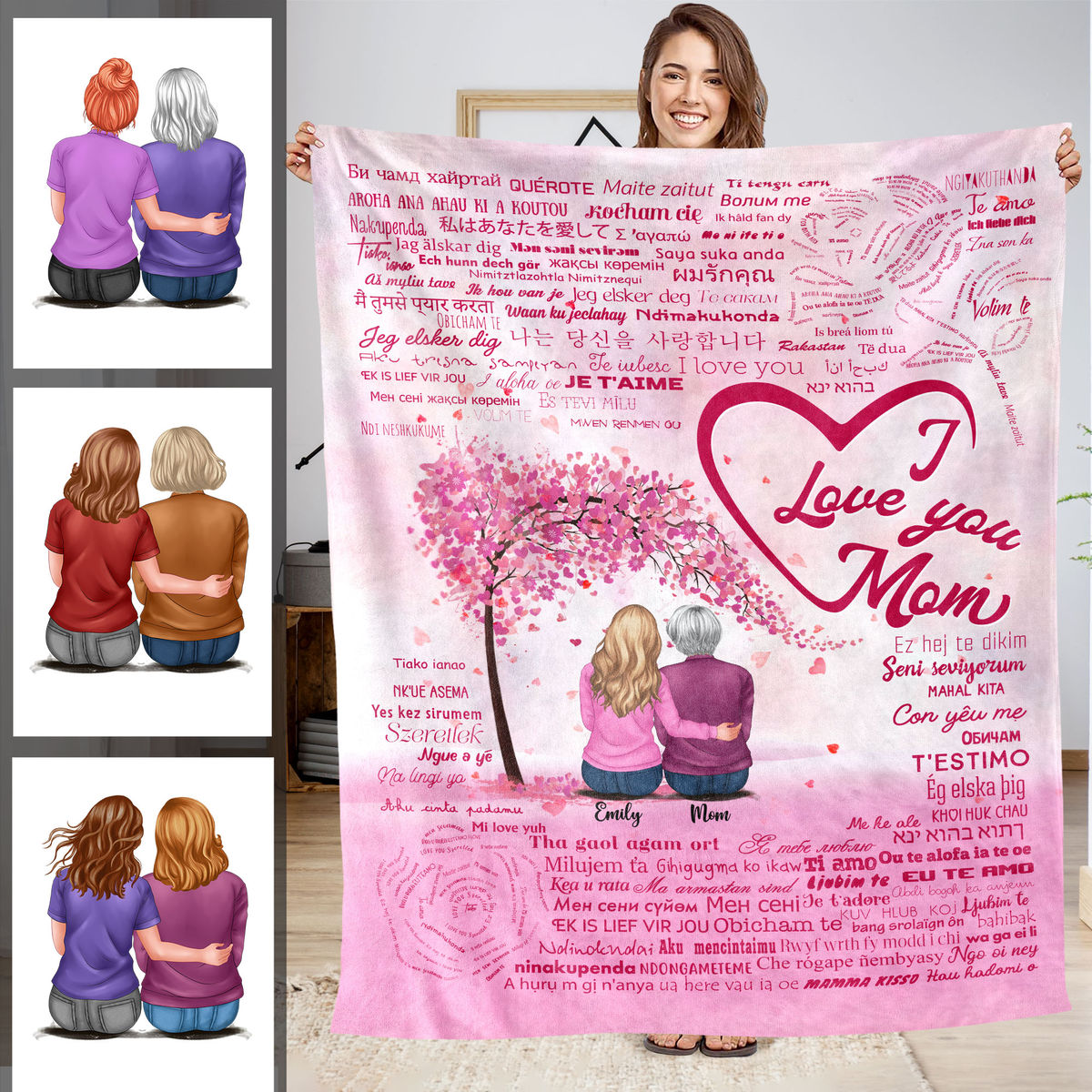 Mother's Day Blanket - I Love You Mom in 100 Languages - Personalized Blanket