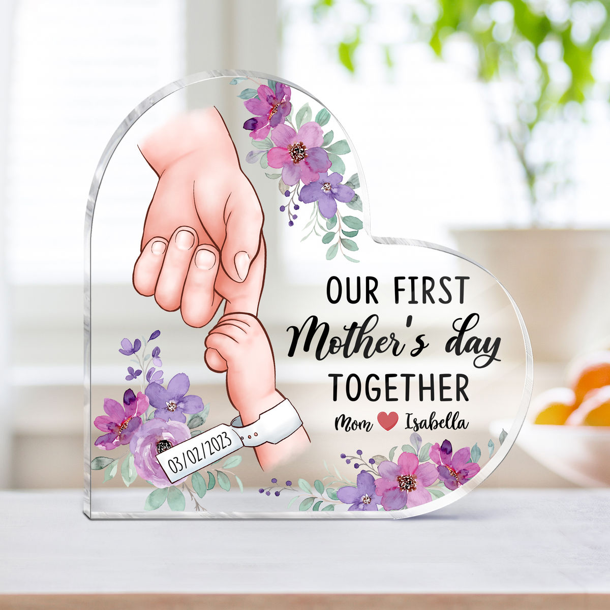 Heart Transparent Plaque - First Mom - Our first mothers day together - Personalized Desktop