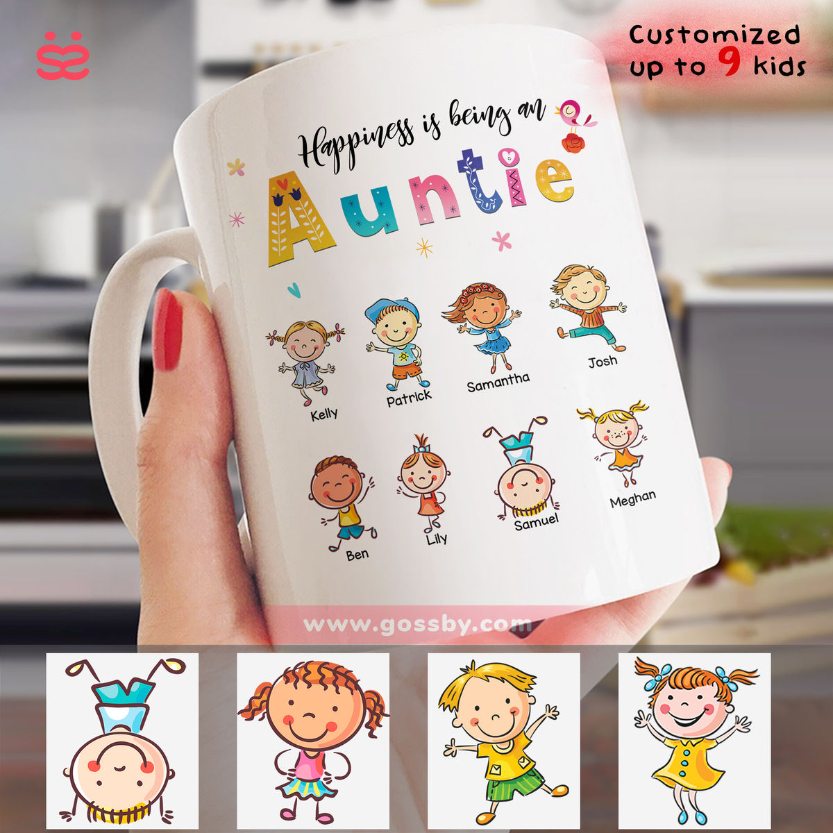 Personalized Mug - Pretty Grandkid Mug - Happiness Is Being An Auntie/ Grandma/ Mommy ... - Mother's Day Gift