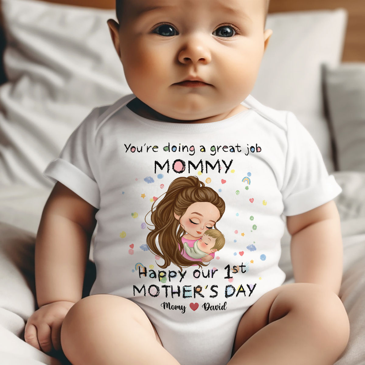 Custom Baby Onesies - You're doing a great job mommy - Happy our 1st Mother's Day (27898) - Personalized Shirt