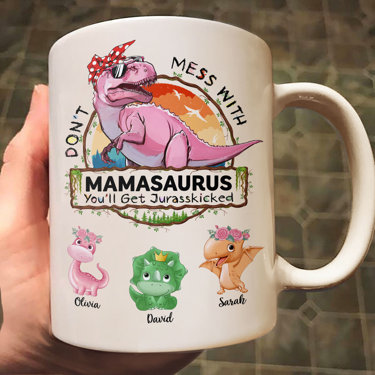 Don't Mess With Mamasaurus Custom Photo Mug