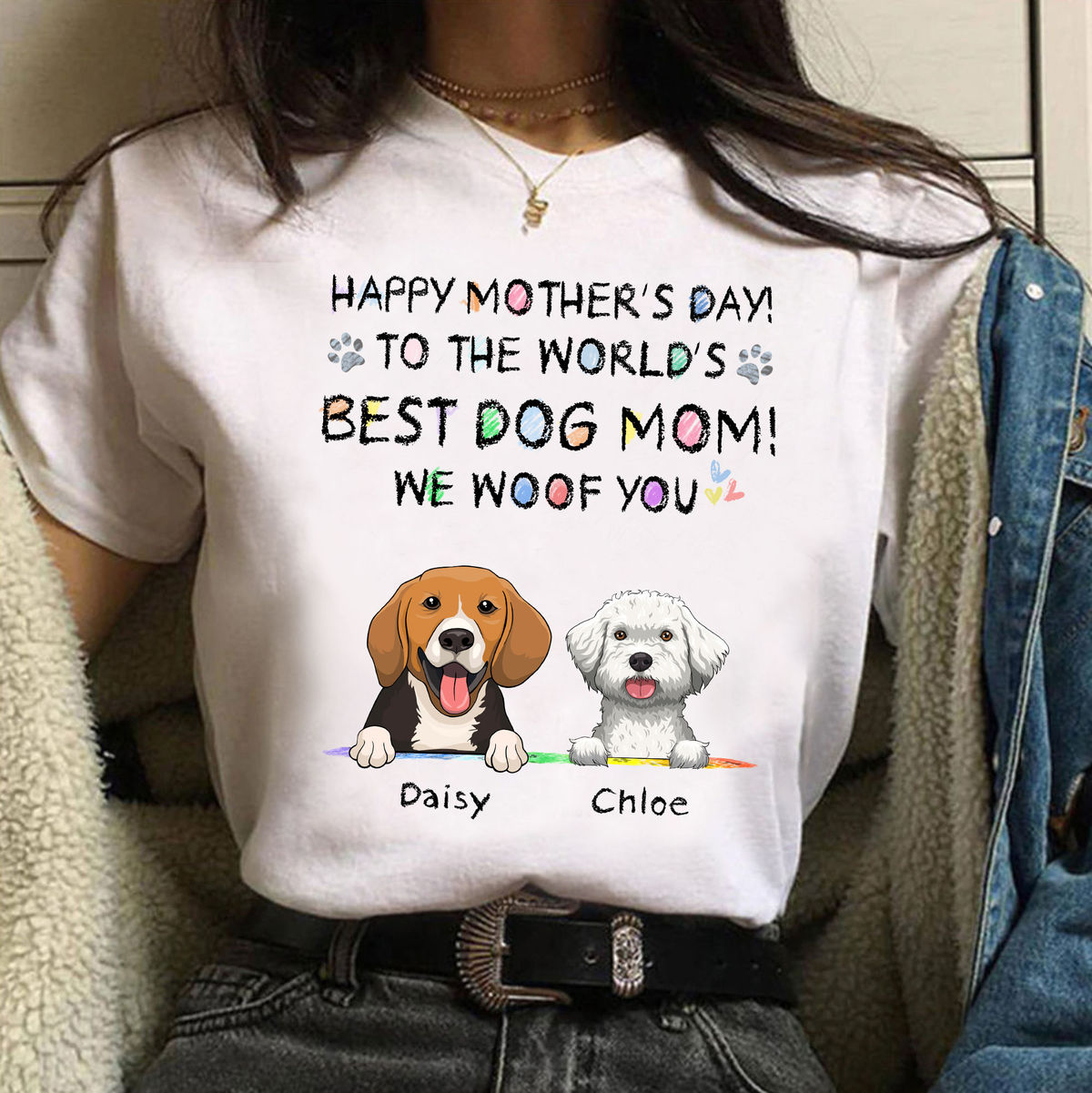 Personalized Shirt - Dog Mom Shirt - Happy Mother's Day to the world's Best Dog Mom - We Woof You - Mother's Day Gifts, Gifts For Mother_1