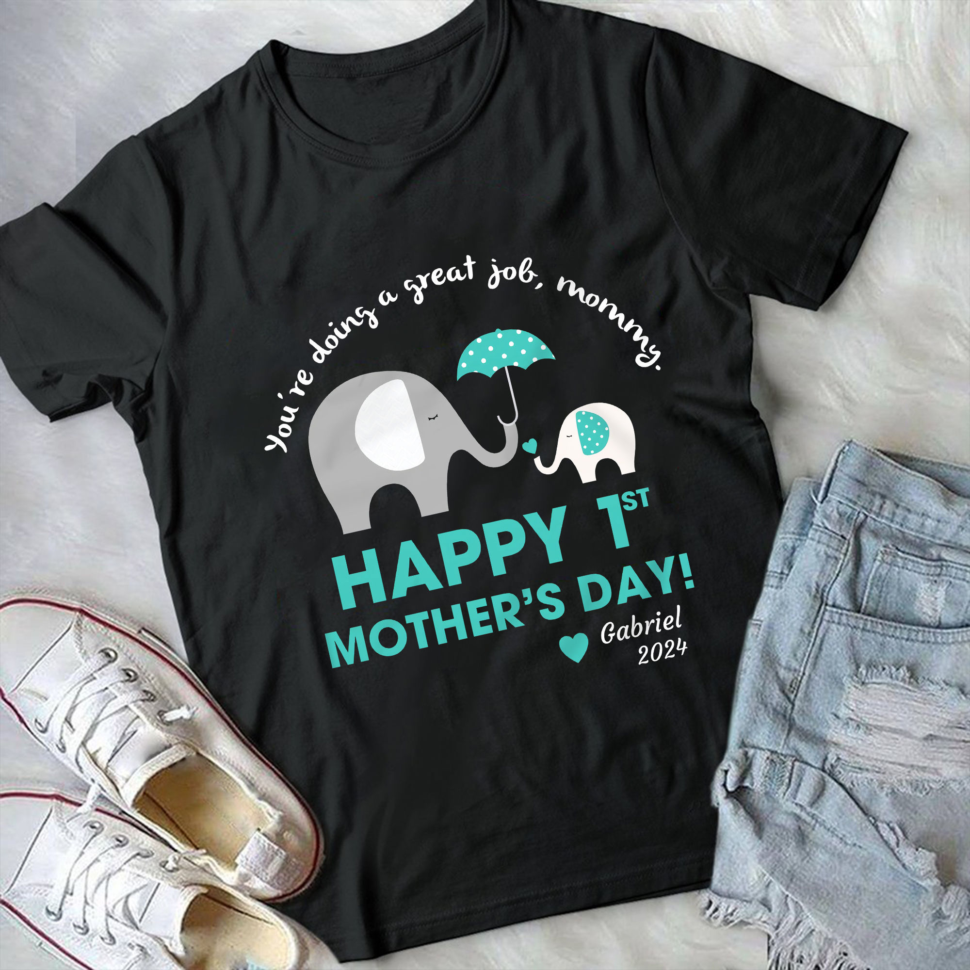 Mother's Day Gift - First Mother's Day Shirts Elephant Matching Mom and ...