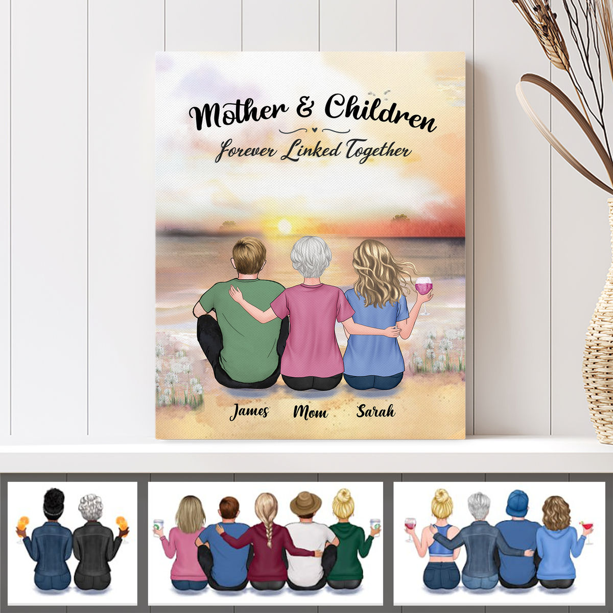 Mother's Day Canvas - Mother and Children Forever Linked Together - Birthday Gift, Mother's Day Gift For Mom - Personalized Wrapped Canvas_2