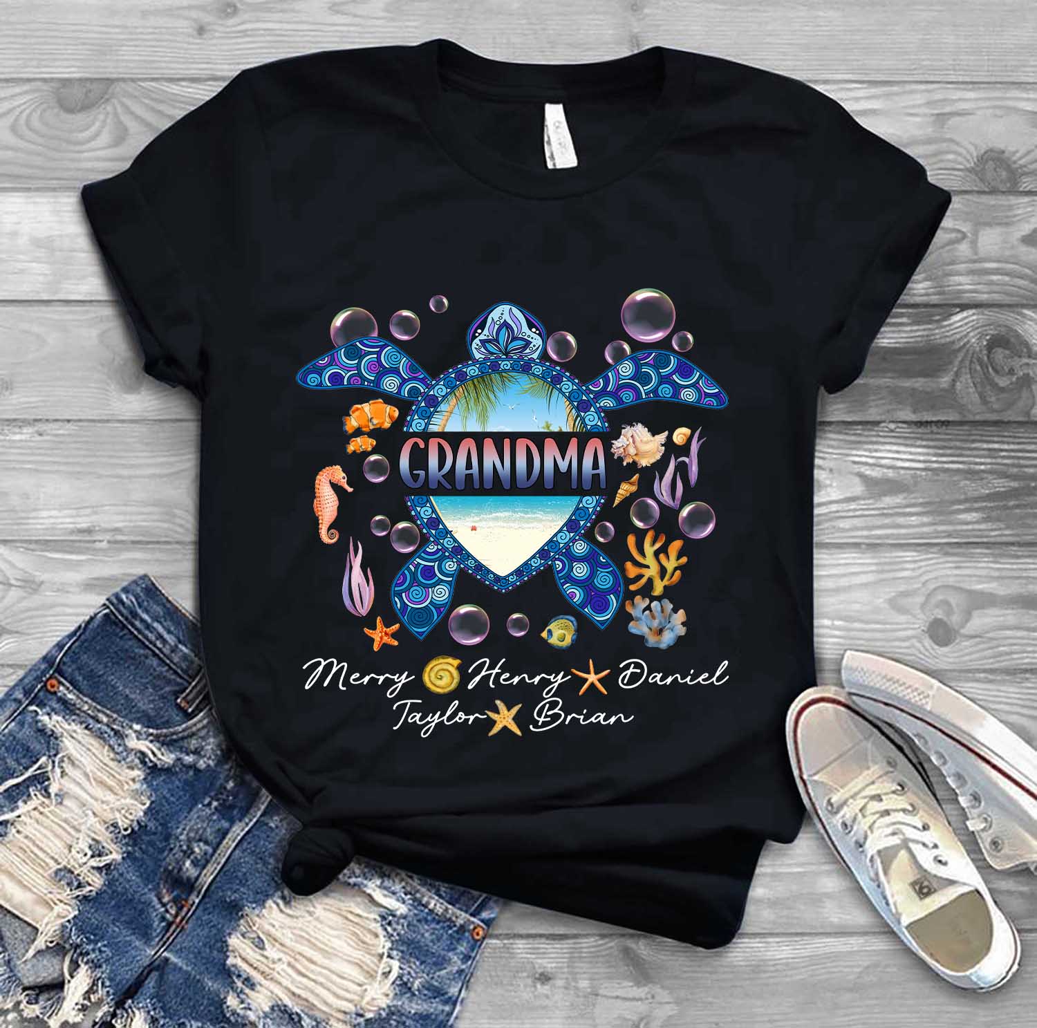 Mother's Day 2023 - Personalized Sea Turtle Grandma Shirt, Grandma Turtle Shirt, Grandkids Grandma Shirt, Mother's Gift, Nana Nini Mimi Birthday Gift 28393