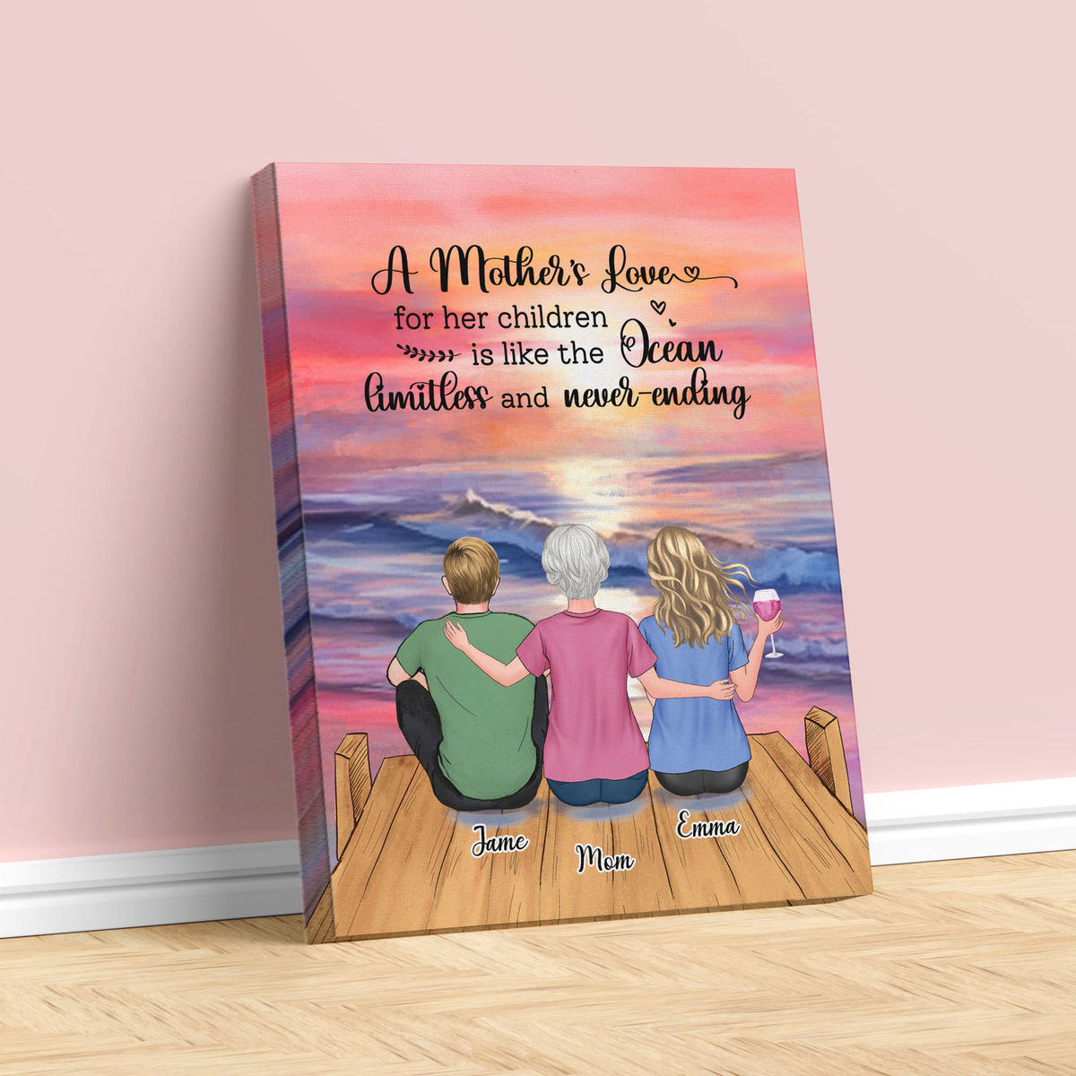 Personalized Wrapped Canvas - Christmas 2023 - Mother & Children - A mothers love for her children is like the ocean, limitless and never ending
