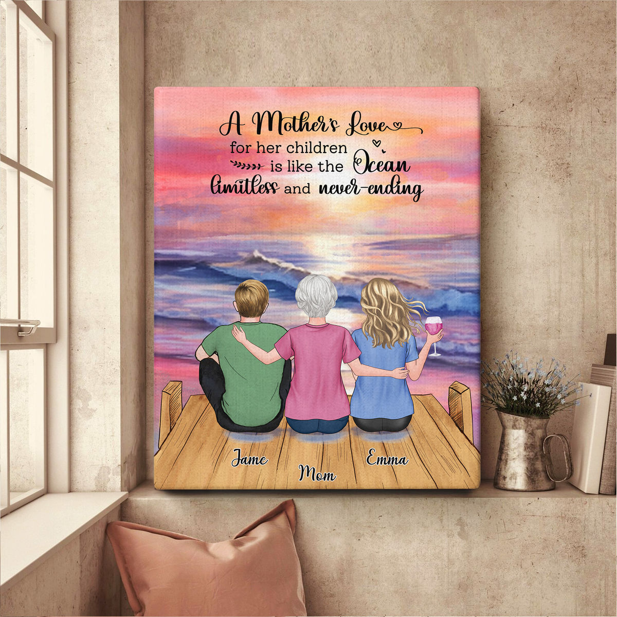 Personalized Wrapped Canvas - Christmas 2023 - Mother & Children - A mothers love for her children is like the ocean, limitless and never ending_1