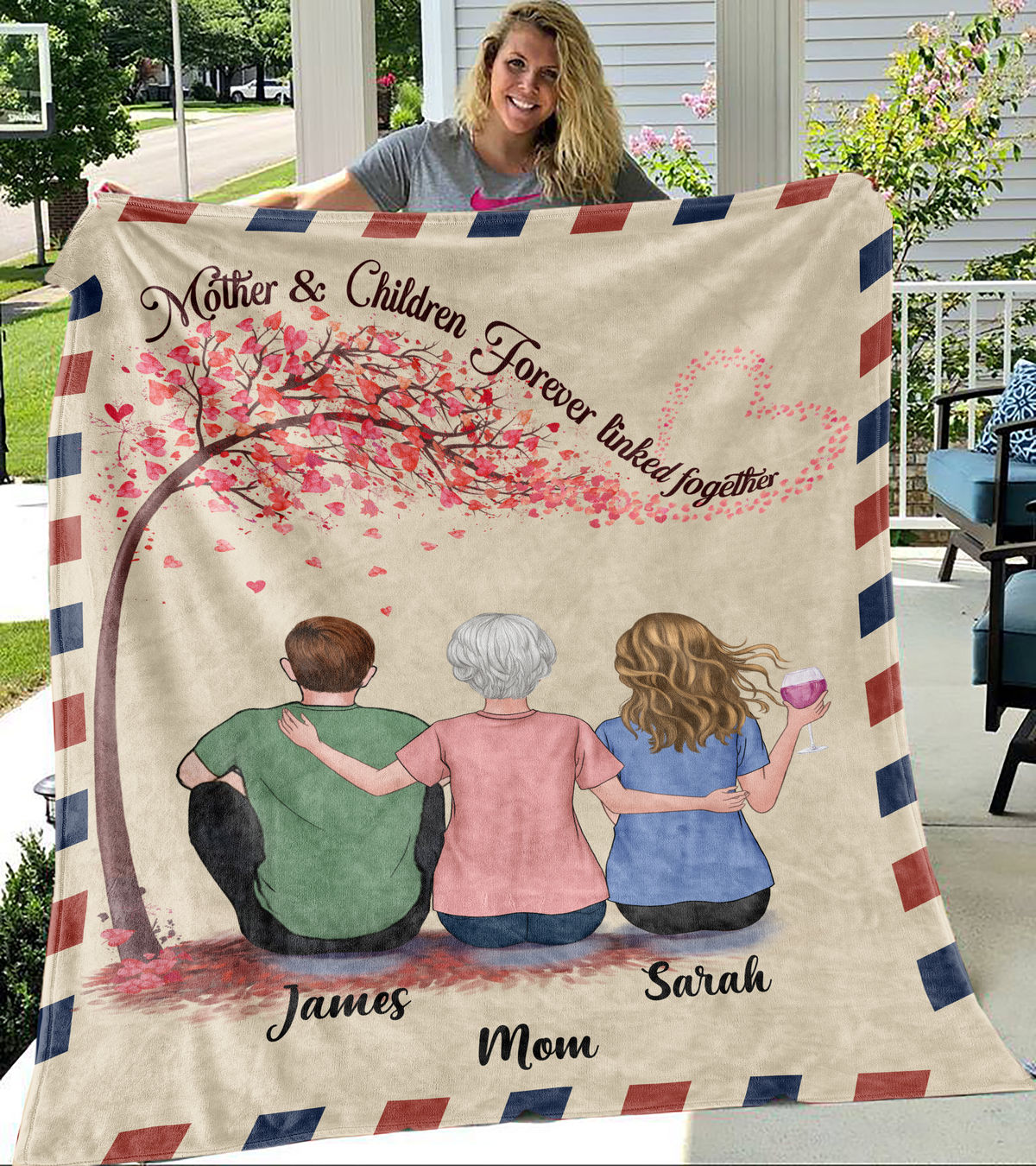 Personalized Blanket - Mother & Children - Mother & Children Forever Linked Together