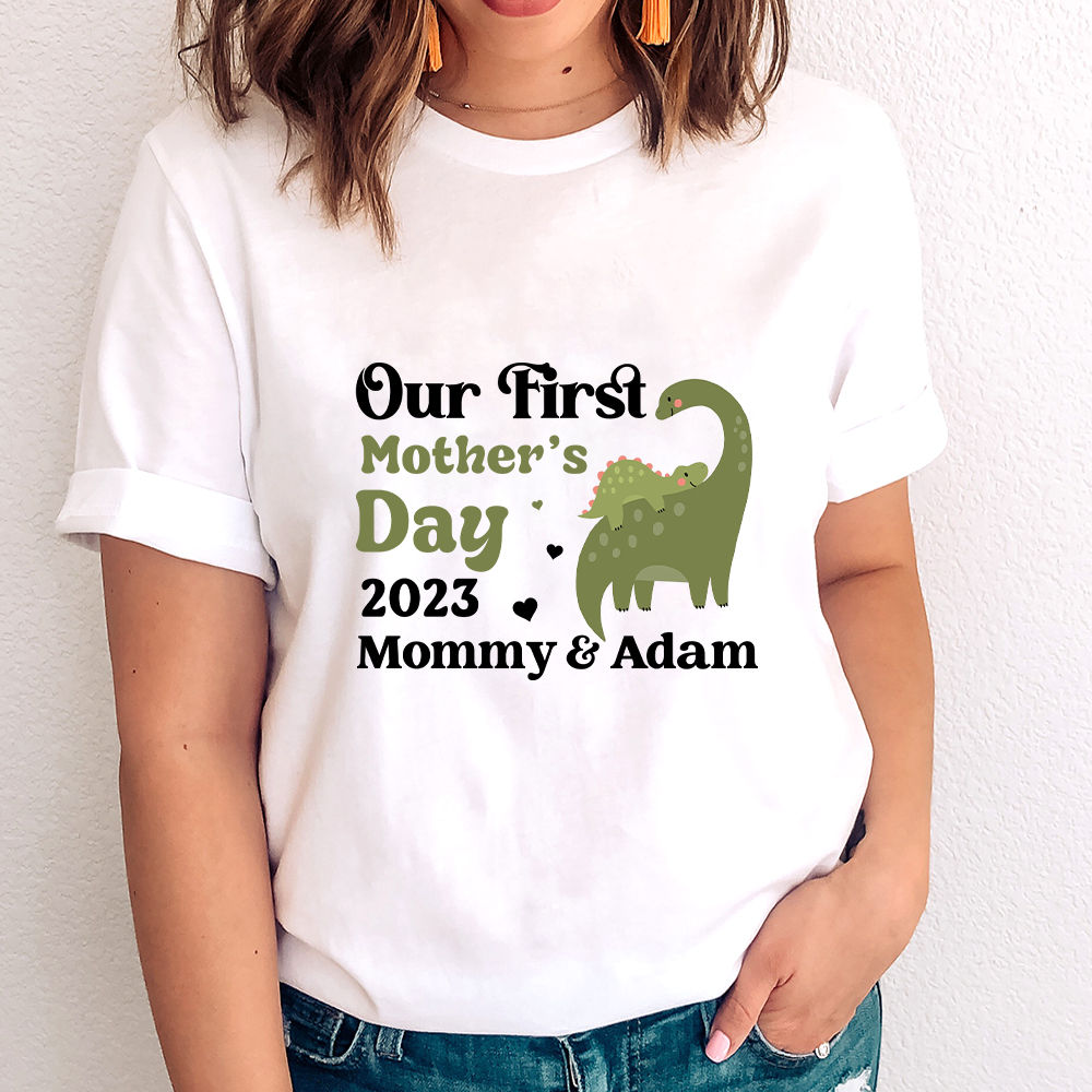 Mother's Day 2023 - Personalized Happy Mother's Day Shirt, Our First Mother's Day Shirt, Dinosaur Mom Baby Shirt, Gift For New Mom Shirt 28546_1