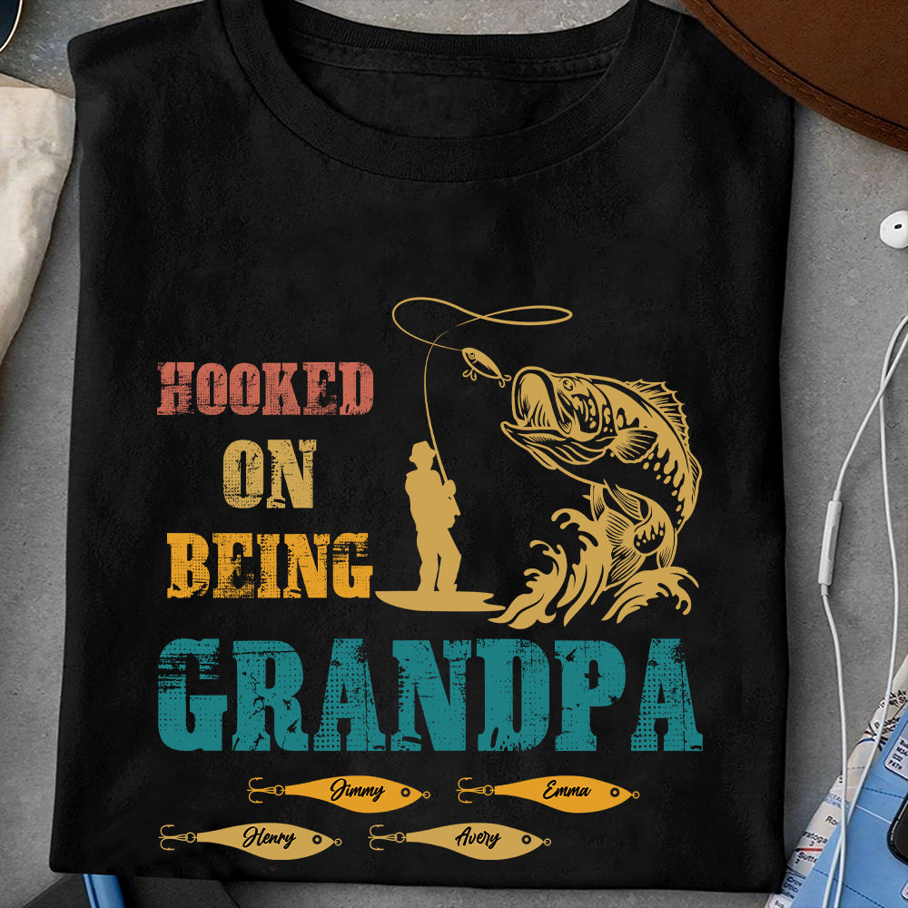 Fishing Grandpa, Gift from Grandkids, Grandpa Tee-Shirt, Green 3XL 