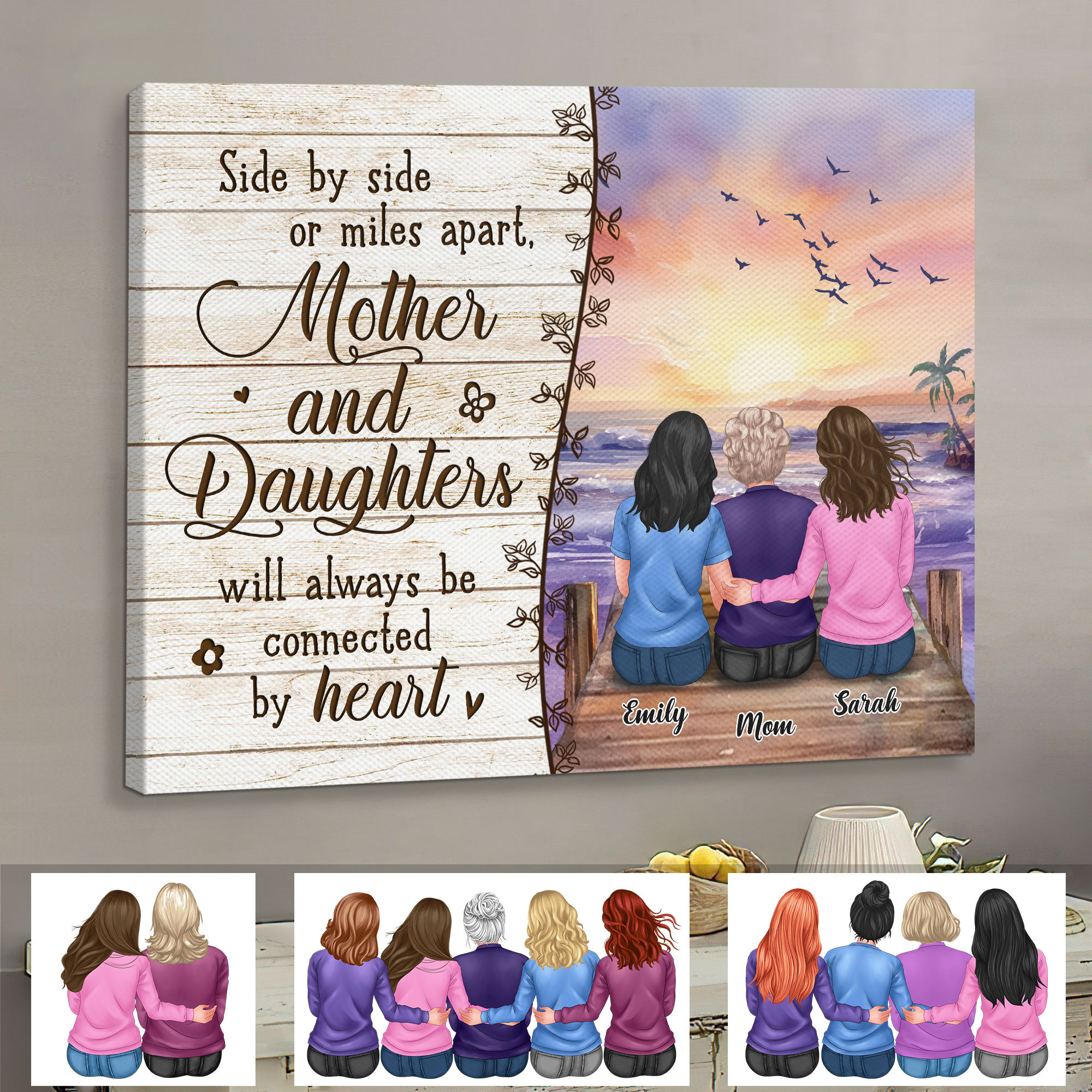 Personalized Mother & Daughters Crystal Heart - Gift Idea From Daughters to Mom with up to 4 Daughters - The Love Between A Mother and Daughters Knows No Distance main image 1