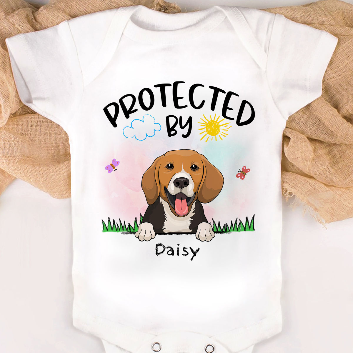 Custom Baby Onesies - Protected By - Up to 7 Dogs - Personalized Onesie_2