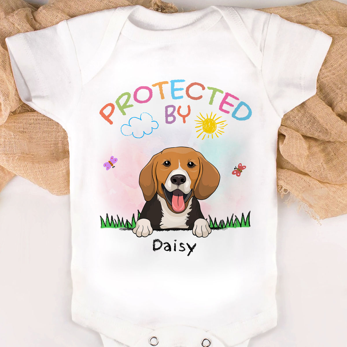 Custom Baby Onesies - Protected By - Up to 7 Dogs - Personalized Onesie_1