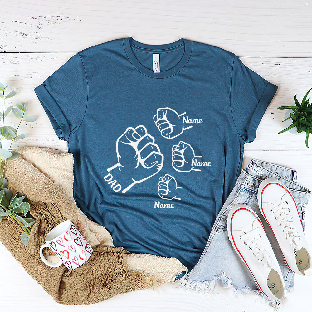 Father's Day - Personalized shirt Happy Father's Day Family Fist Bump Shirt, Personalized Dad Raised Fist Hand Father's Day, Father's Day Gift Shirt, Funny Dad Shirt, Cute Dad Gift 29217_2