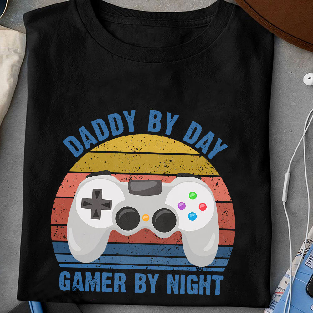 Father's Day 2024 - Happy Father's Day Gamer Dad Shirt, Funny Daddy By Day Gamer By Night Shirt, Gamer Father Shirt, Gaming Dad Shirt Gift 29271_2