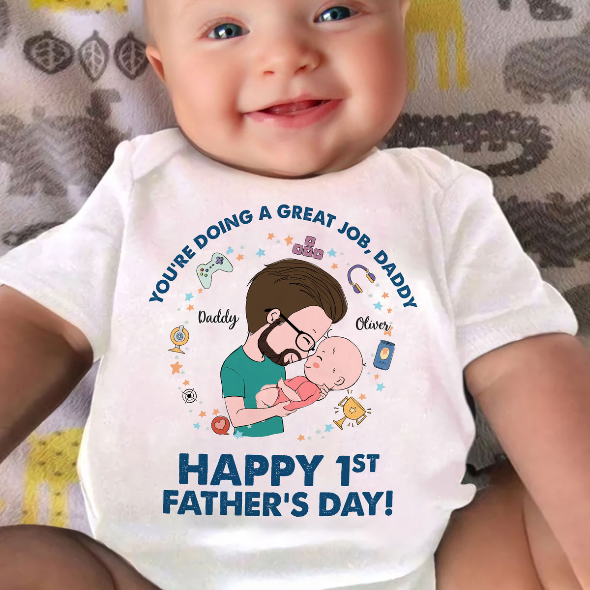 Personalized Shirt - First Father's Day Outfit - You're doing a great job Daddy - Happy 1st Father's Day
