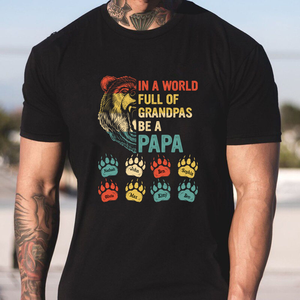 OhaCustom Personalized Papa Bear T-Shirt, Papa Bear & Cubs Shirt, Dad Shirts, Custom Kids Names Sweatshirt, Gift for Dad, Family, Father's Day Gift