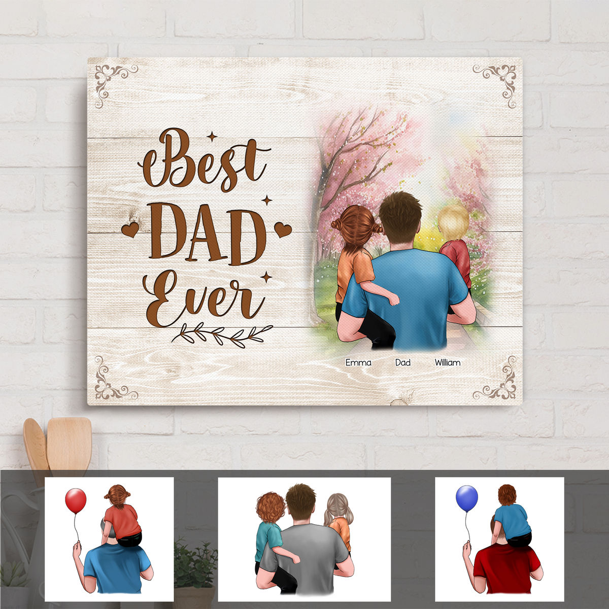 Father and children - Best dad ever (29408) - Personalized Wrapped Canvas_1