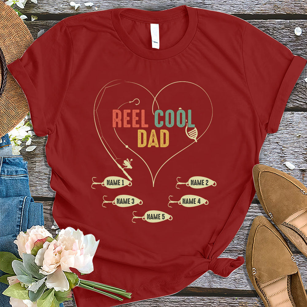 Reel Cool Grandpa Kids Name Dad Fishing T Shirt Personalized Daddy's T  Shirt