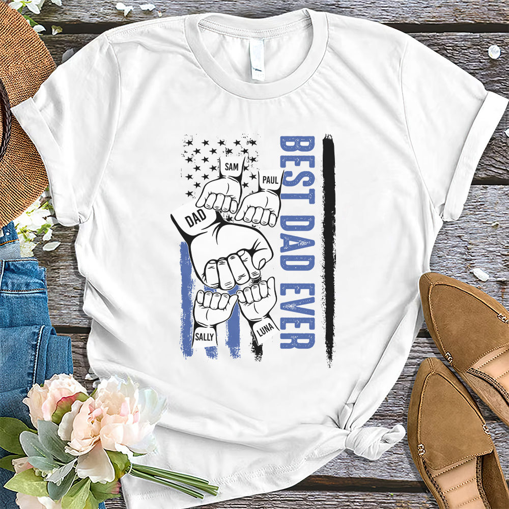 Father's day - Personalized Dad Raised Fist Hand T-Shirt, Custom Kids Names Gift For Daddy, Best Dad Ever Shirt, Dad Kids Matching Tshirt, Fathers Day Gift 29552_1