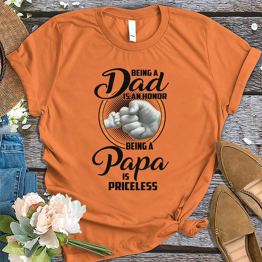 Father's Day 2023 - Being A Dad Is An Honor Being A Papa Is Priceless T-Shirt, Funny Fist Bump Dad Shirt, Best Dad Ever Shirt, Papa Kids Raised Hands Shirt, Father's Day Gift 29855