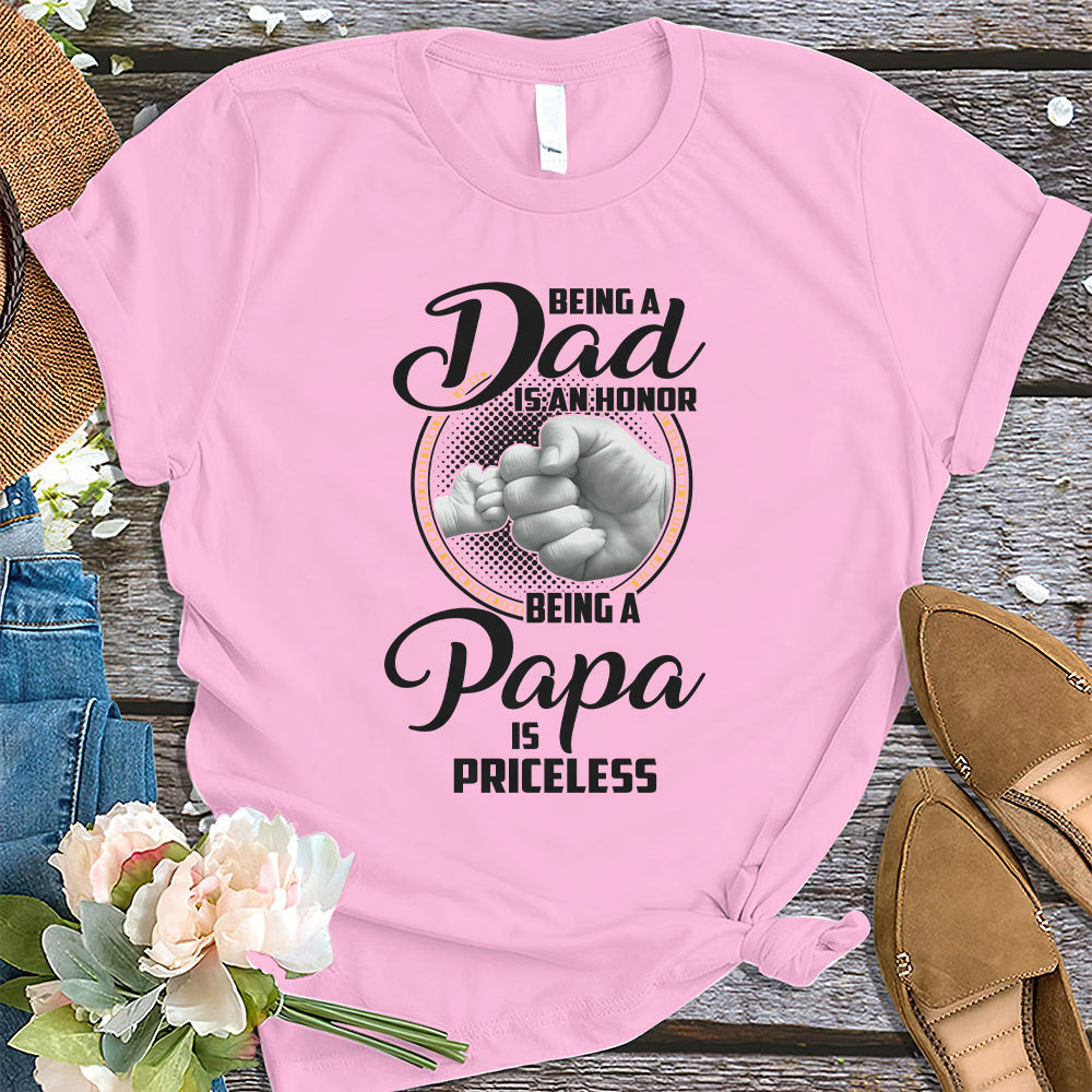 Father's Day 2023 - Being A Dad Is An Honor Being A Papa Is Priceless T-Shirt, Funny Fist Bump Dad Shirt, Best Dad Ever Shirt, Papa Kids Raised Hands Shirt, Father's Day Gift 29855_2