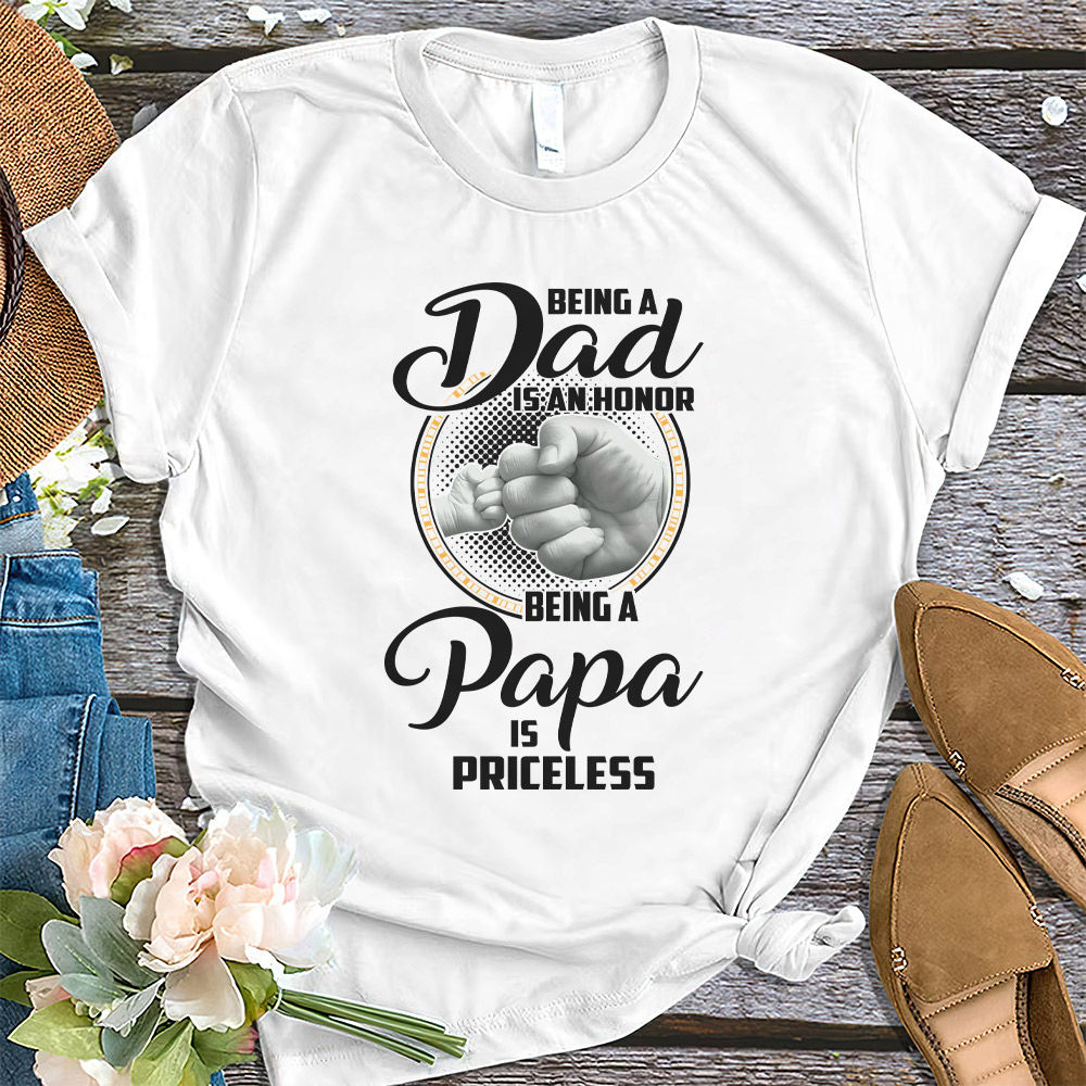 Father's Day 2023 - Being A Dad Is An Honor Being A Papa Is Priceless T-Shirt, Funny Fist Bump Dad Shirt, Best Dad Ever Shirt, Papa Kids Raised Hands Shirt, Father's Day Gift 29855_1