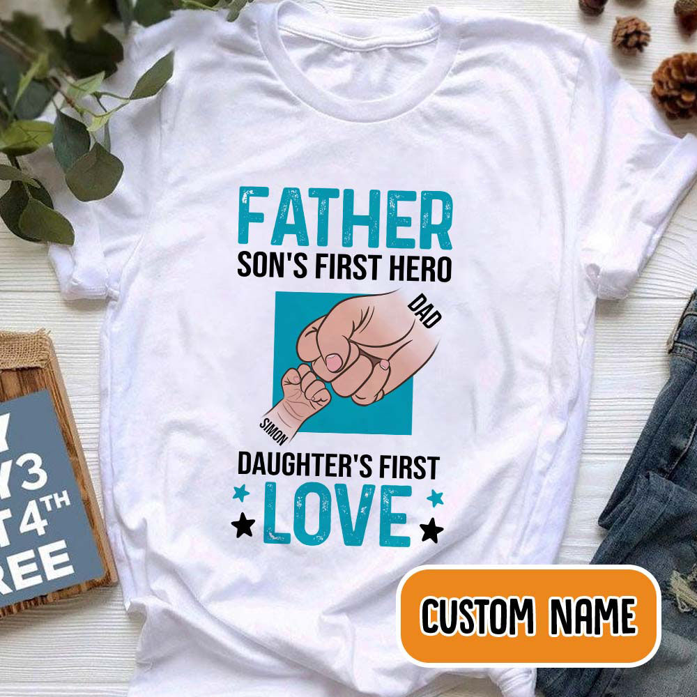 Father's Day - Father's Day 2024 - Personalized Father son's first hero daughter's first love Shirt, daddy and me bumps shirt ,bumps kids, Custom Daddy Shirt, Funny daddy Shirt, Daughter and Dad Gift For Father 30398 - Personalized Onesie