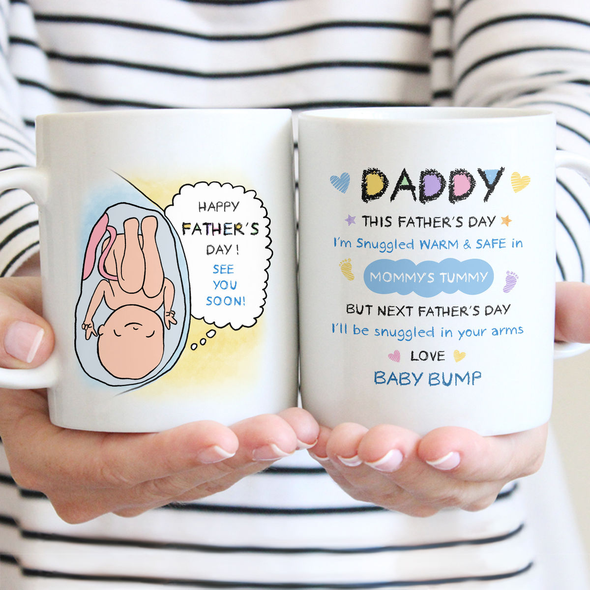 Personalized Mug - Happy Father's day - From Baby Bump - Daddy, This Father's Day I'm Snuggled Warm & Safe In Mommy's Tummy. But next Father's Day, I'll be Snuggled in your arms - Ver 2024_1