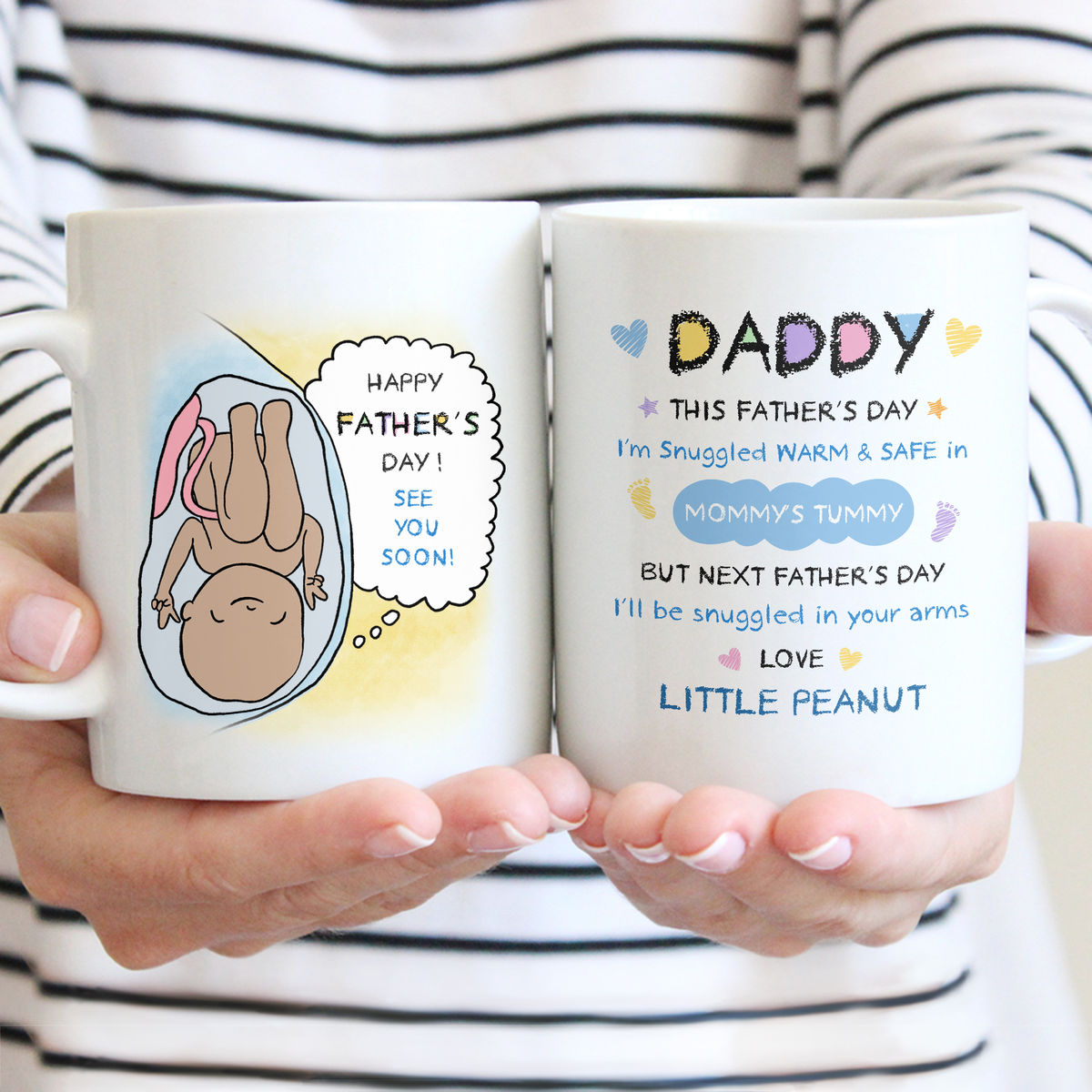 Happy Father's day - From Baby Bump - Daddy, This Father's Day I'm Snuggled Warm & Safe In Mommy's Tummy. But next Father's Day, I'll be Snuggled in your arms - Ver 2024 - Personalized Mug_2