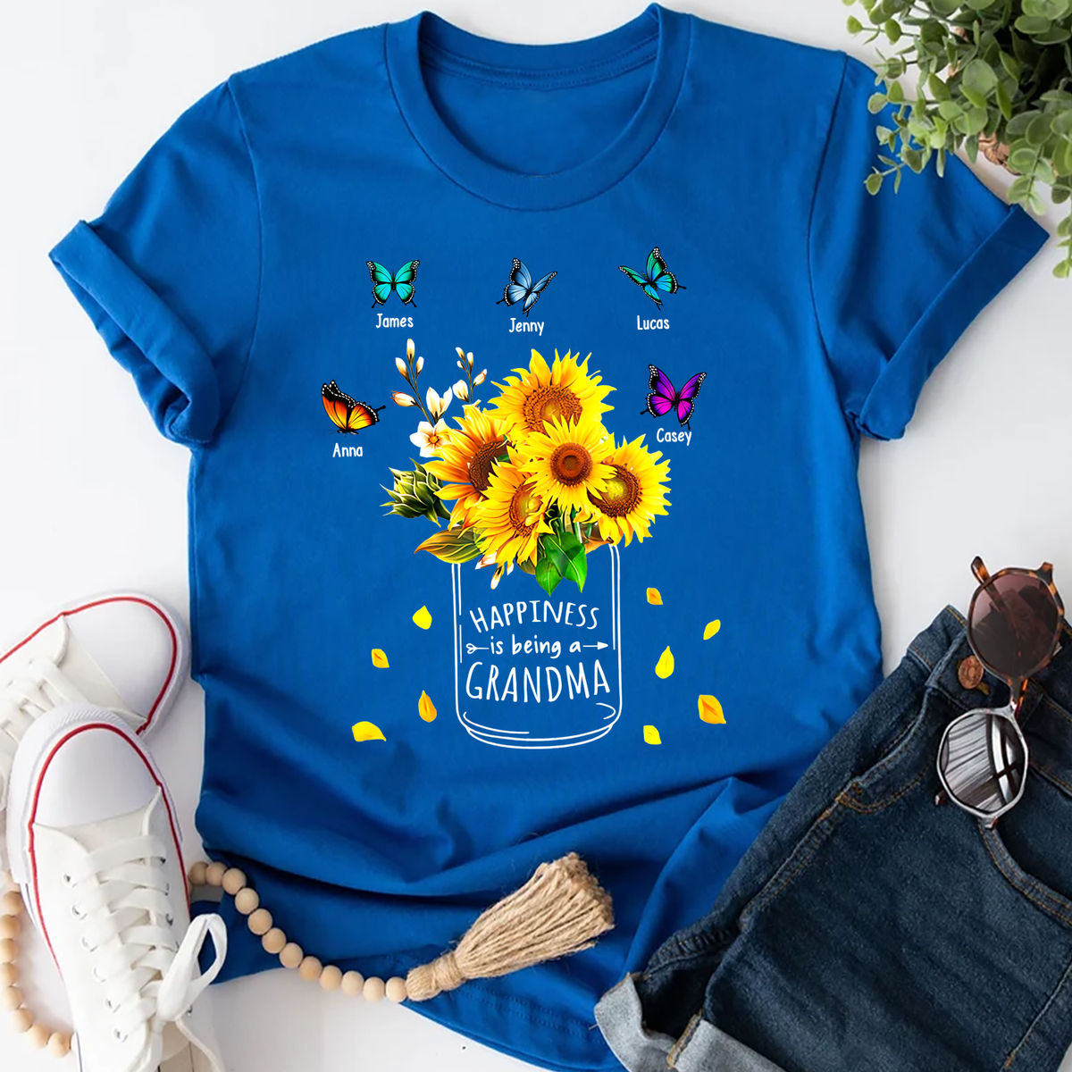 Personalized Happiness is being a Grandma Flower Grandma With Kids And Grandkids Names Shirt, Mother's Day Gift, Grandma's Birthday Shirt 30677