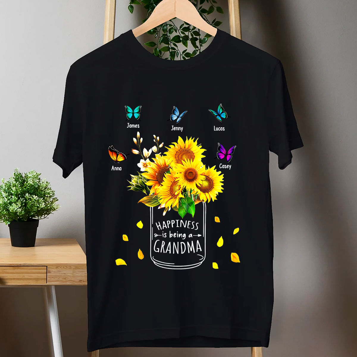 Grandmas Shirt - Personalized Happiness is being a Grandma Flower Grandma With Kids And Grandkids Names Shirt, Mother's Day Gift, Grandma's Birthday Shirt 30677_3