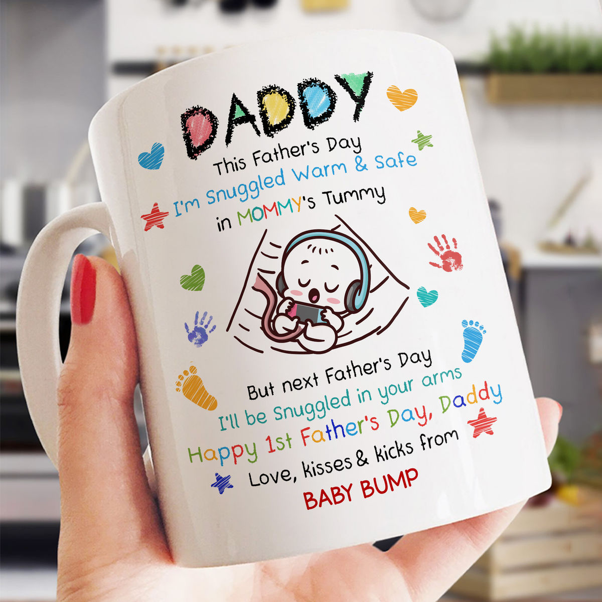 From Baby Bump - Daddy, This Father's Day I'm Snuggled Warm & Safe In Mommy's Tummy. But next Father's Day, I'll be Snuggled in your arms - Ver 2024 (A) - Personalized Mug