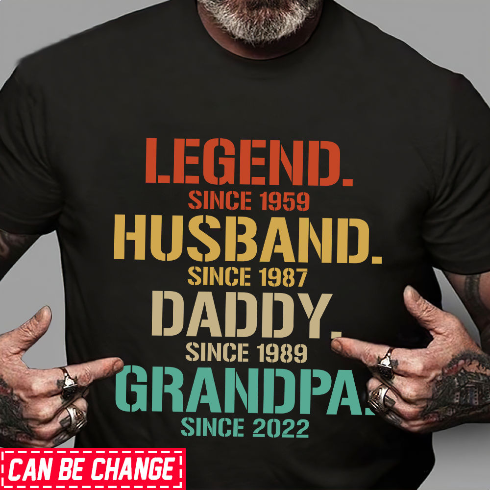 Personalized Classic Tee Black S - Father's Day Shirt - Personalized Dad Grandpa Shirt, Father's Day Shirt, Husband Father Grandpa Legend, Grandfather